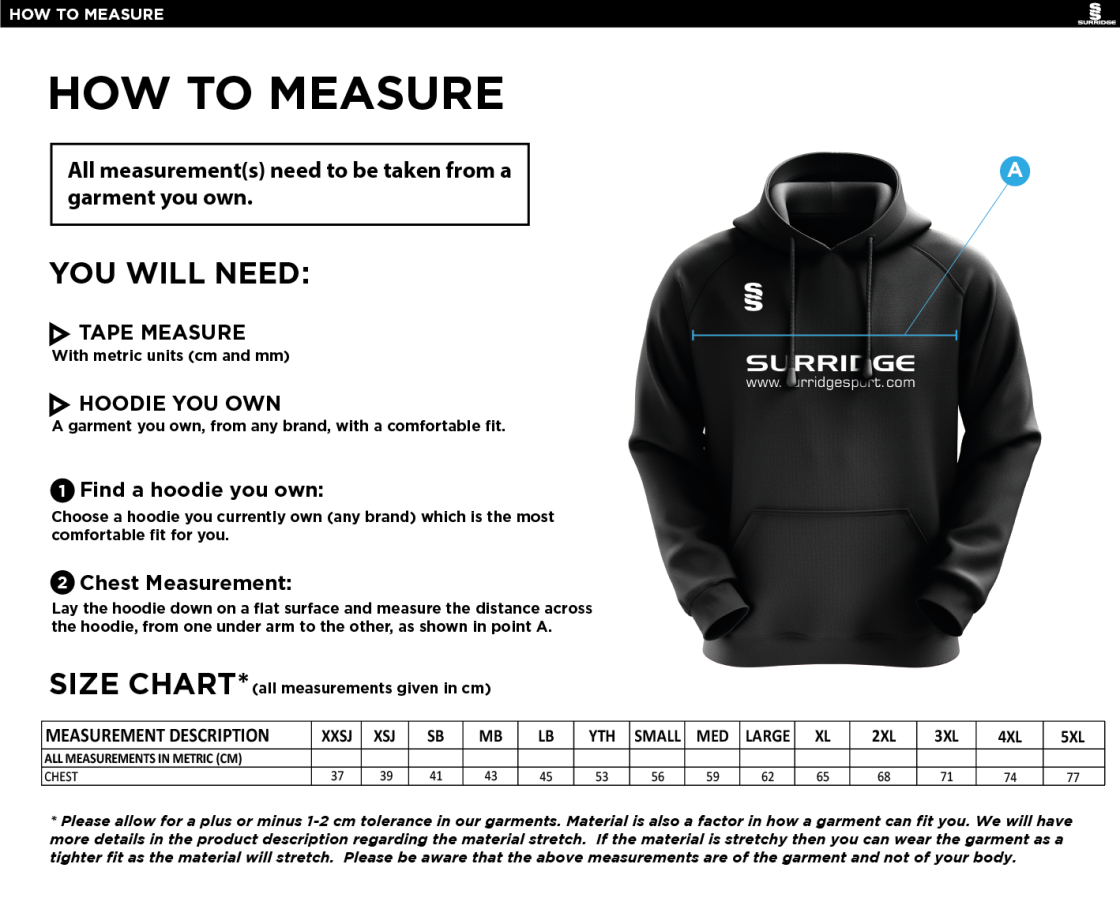 HULL YORK MEDICAL SCHOOL BLADE HOODY - Size Guide