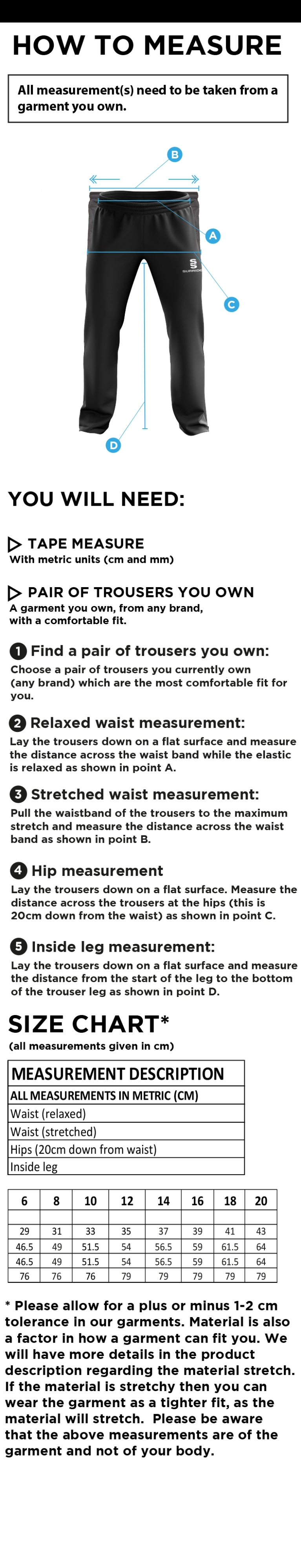 Hull York Medical School Women's Ripstop Track Pants - Size Guide