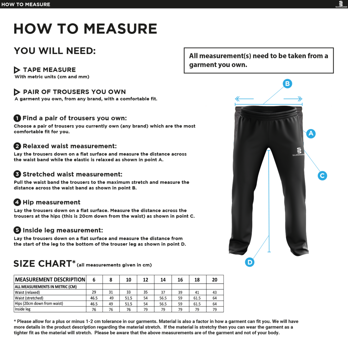 Hull York Medical School Women's Poplin Track Pants - Size Guide