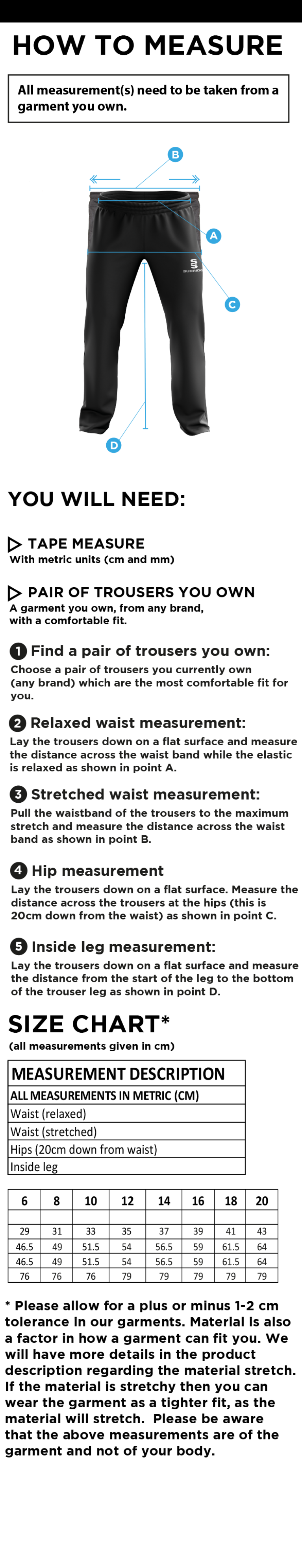 Hull York Medical School Women's Poplin Track Pants - Size Guide