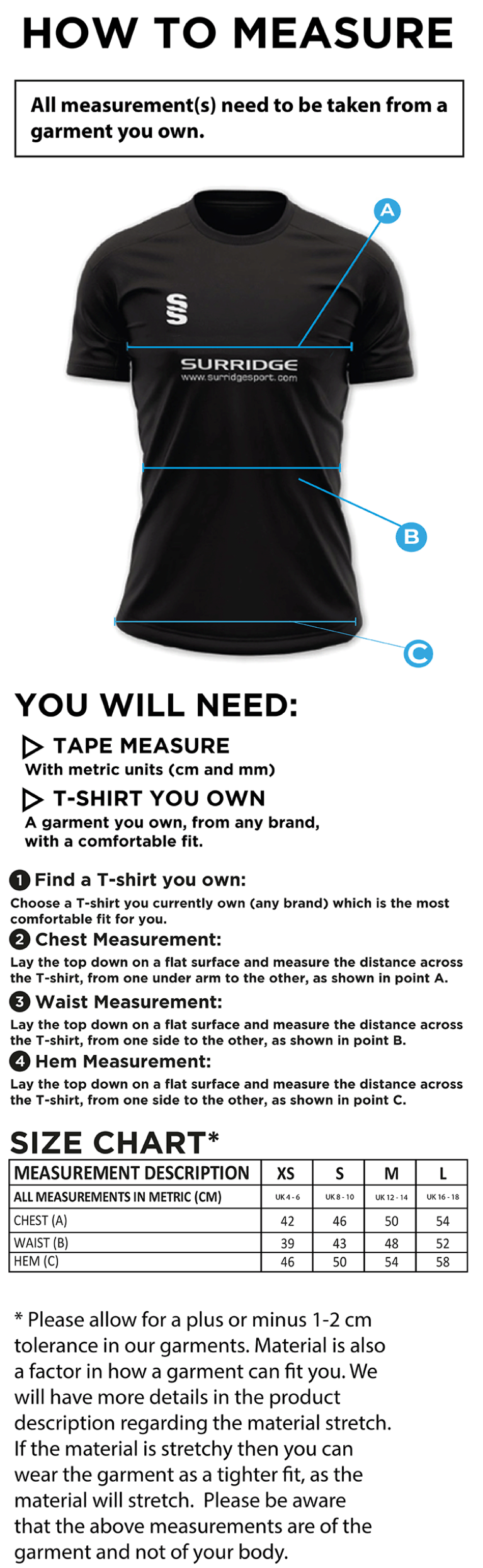 HULL YORK MEDICAL SCHOOL Women's Games Shirt - Size Guide