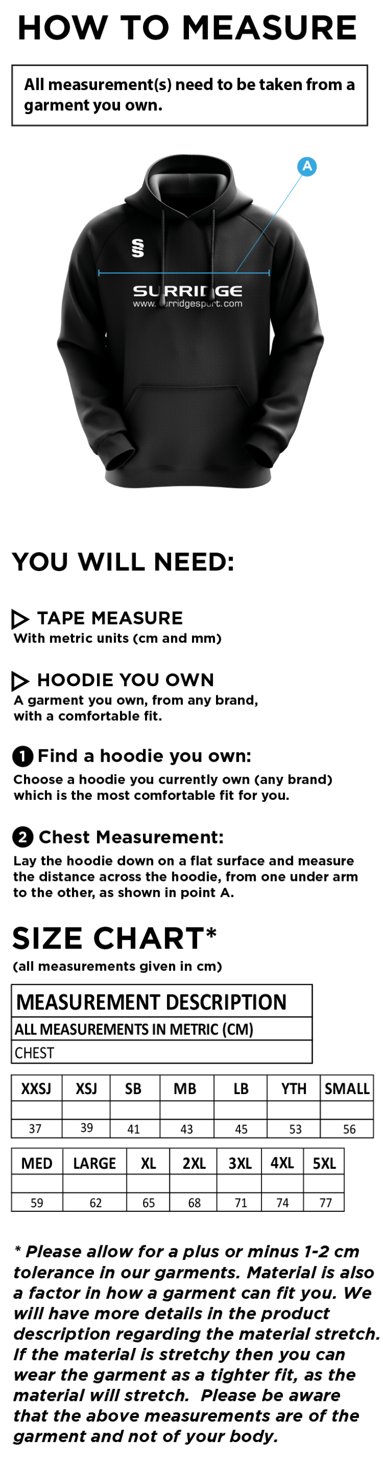 HULL YORK MEDICAL SCHOOL BLADE HOODY - Size Guide