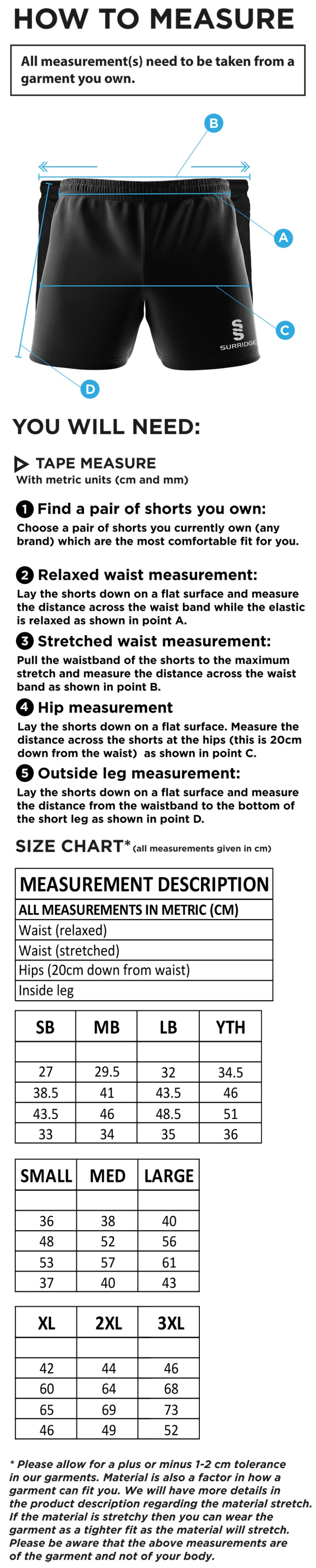 Hull York Medical School Dual Shorts - Size Guide