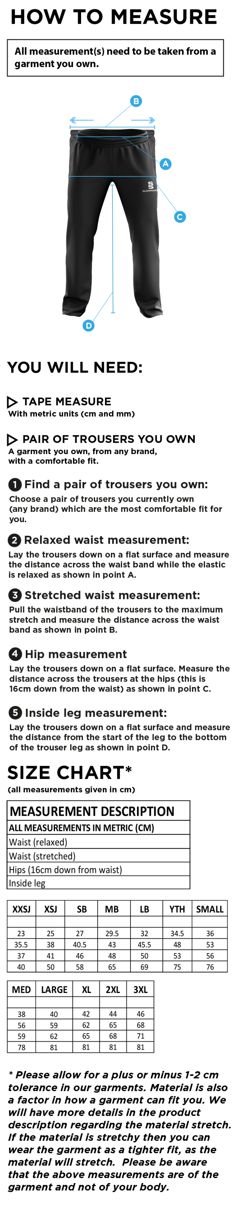 Hull York Medical School Poplin Track Pants - Size Guide